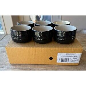NEW Le Creuset Stoneware Setof 6 Stackable Straight Wall 7oz Ramekins Black Onyx